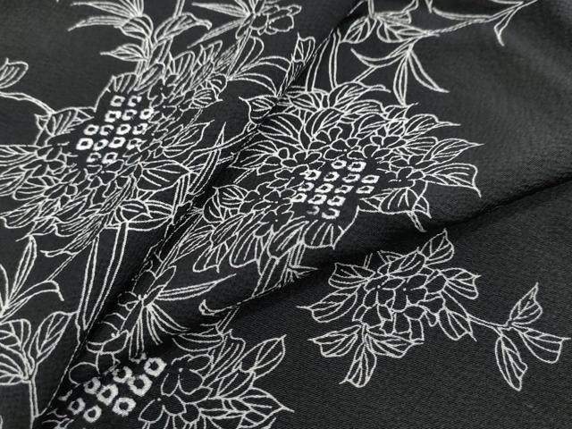 平和屋着物●上質な小紋 絞り 枝花文 黒地 正絹 逸品 DABI2149ud