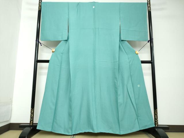 平和屋着物●染色作家 田中文子 色無地 市松地紋 新橋色 正絹 逸品 DABI2157ud