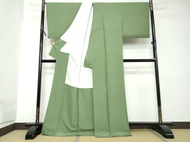 平和屋着物●上質な色無地 松葉色 正絹 逸品 DABI2160ud