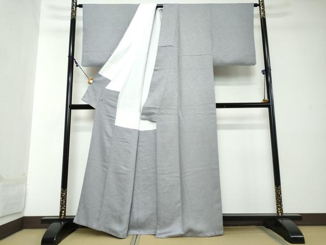 平和屋着物●上質な色無地 作家物 霞地紋 灰青色 正絹 逸品 DABI2164ud