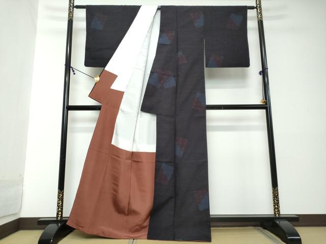 平和屋着物●結城紬 80亀甲 飛び亀甲柄 色紙花文 正絹 逸品 DABI2167ud