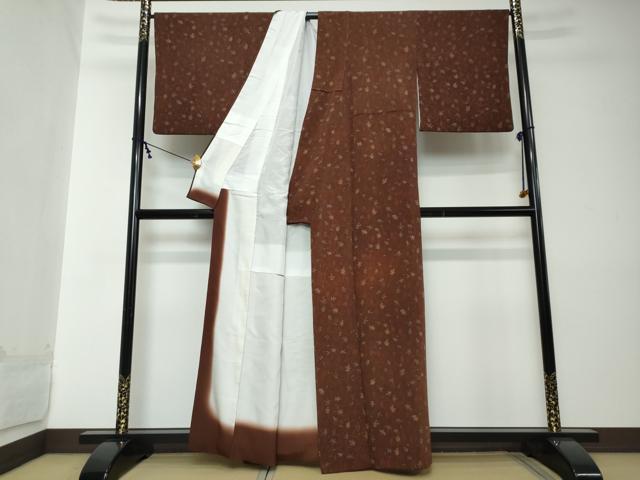 平和屋着物●上質な小紋 葡萄蔦の葉文 鬼しぼ縮緬 正絹 逸品 DABI2170ud
