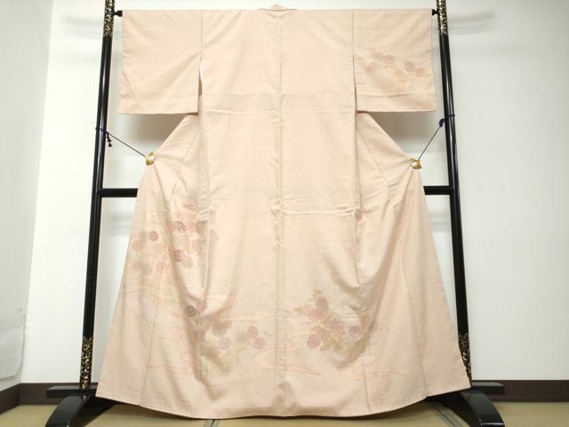 平和屋着物●訪問着 紬地 刺繍 流水草花文 正絹 逸品 DABI2171ud