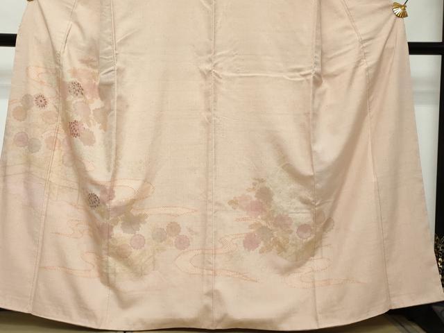 平和屋着物●訪問着 紬地 刺繍 流水草花文 正絹 逸品 DABI2171ud