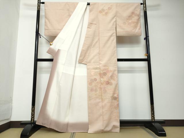 平和屋着物●訪問着 紬地 刺繍 流水草花文 正絹 逸品 DABI2171ud