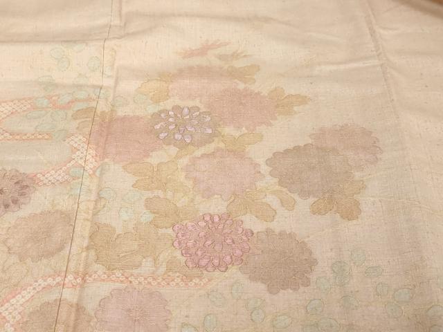 平和屋着物●訪問着 紬地 刺繍 流水草花文 正絹 逸品 DABI2171ud