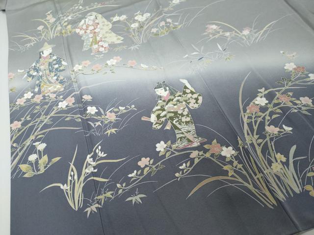 平和屋着物●訪問着 友禅 作家物 女人草花文 暈し染め 正絹 逸品 DABI2176ud