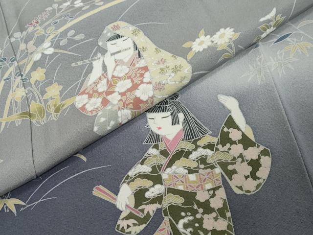 平和屋着物●訪問着 友禅 作家物 女人草花文 暈し染め 正絹 逸品 DABI2176ud