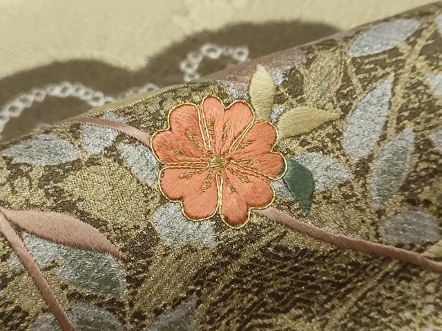 平和屋着物●訪問着 駒刺繍 絞り 扇面草花文 金銀彩 正絹 逸品 DABI2177ud