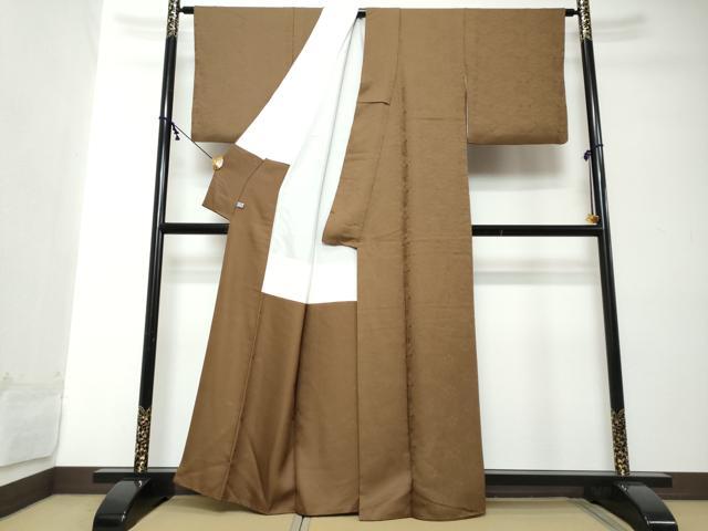 平和屋着物●上質な色無地 花尽くし地紋 枯茶色 正絹 逸品 DABI2192ud
