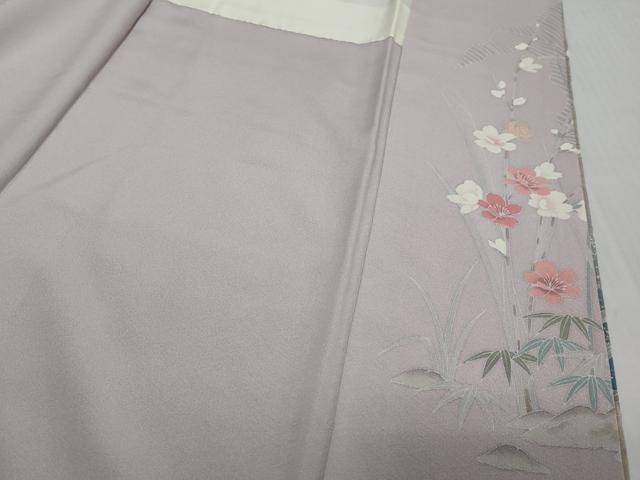 平和屋着物●十日町友禅作家 松雨 訪問着 花鳥文 暈し染め 金彩 正絹 逸品 DABI2206ud