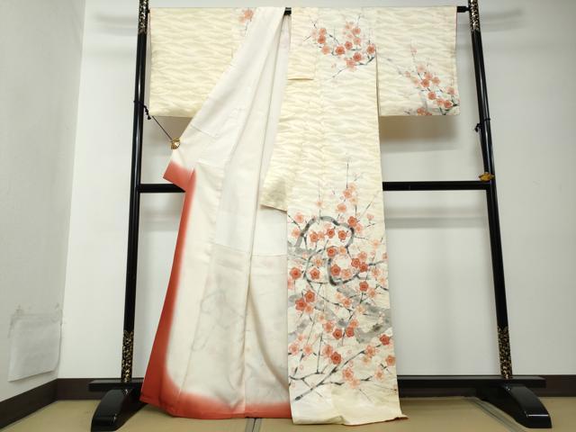 平和屋着物●訪問着 手描き 枝梅文 正絹 逸品 DABI2209ud