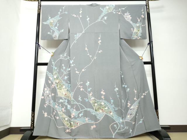 平和屋着物●訪問着 駒刺繍 草花文 金彩 正絹 逸品 DABI2210ud