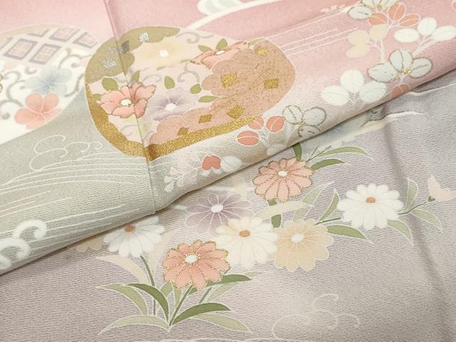 平和屋着物●訪問着 貝合わせ草花文 暈し染め 金彩 ますいわ屋扱い 反端付き ロング丈 正絹 逸品 DABI2211ud