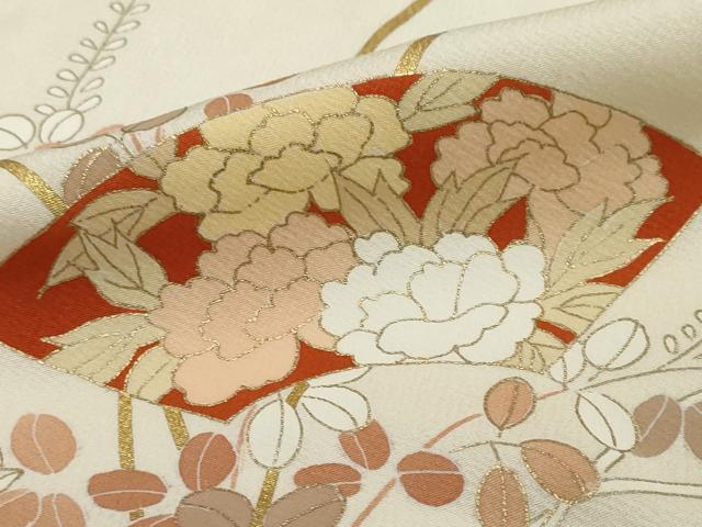 平和屋着物●訪問着 駒刺繍 地紙草花文 金彩 正絹 逸品 DABI2212ud