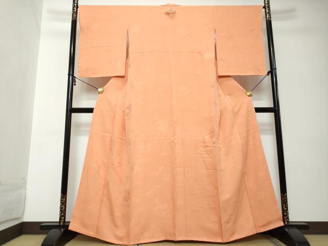 平和屋着物●上質な色無地 菱草花地紋 深支子色 正絹 逸品 DABI2215ud