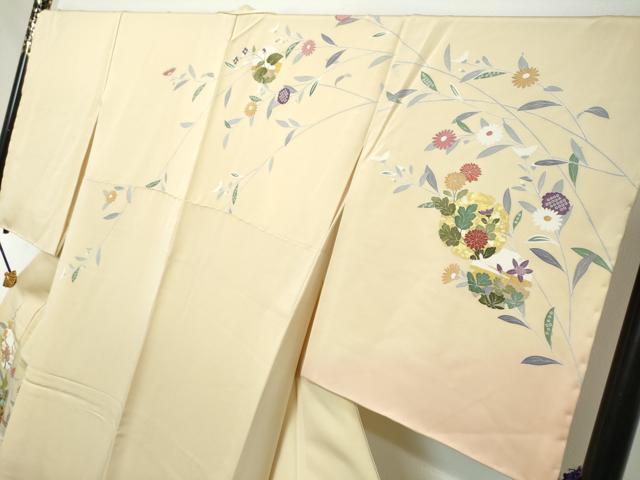 平和屋着物●訪問着 駒刺繍 流水雪輪草花文 暈し染め 金彩 正絹 逸品 未使用 DABI2225ud