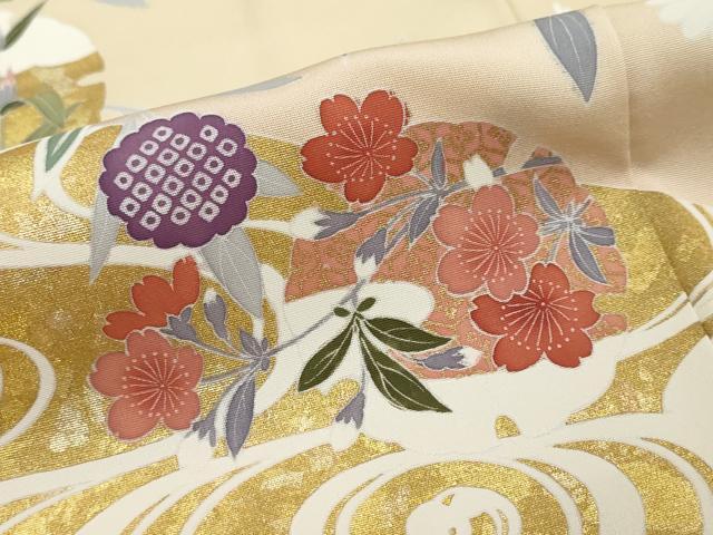 平和屋着物●訪問着 駒刺繍 流水雪輪草花文 暈し染め 金彩 正絹 逸品 未使用 DABI2225ud