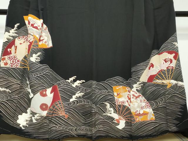 平和屋着物●豪華黒留袖 扇面宝尽くし折り鶴文 金彩 正絹 逸品 DABI2229ud