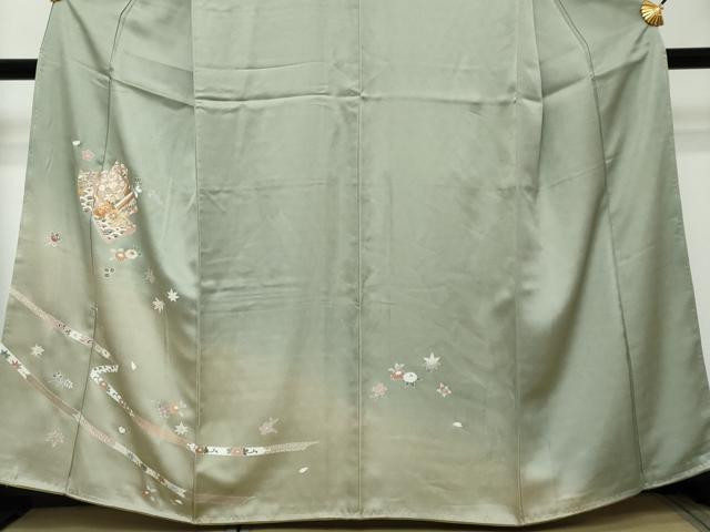 平和屋着物●訪問着 駒刺繍 誰が袖草花文 暈し染め 金彩 正絹 逸品 DABI2231ud