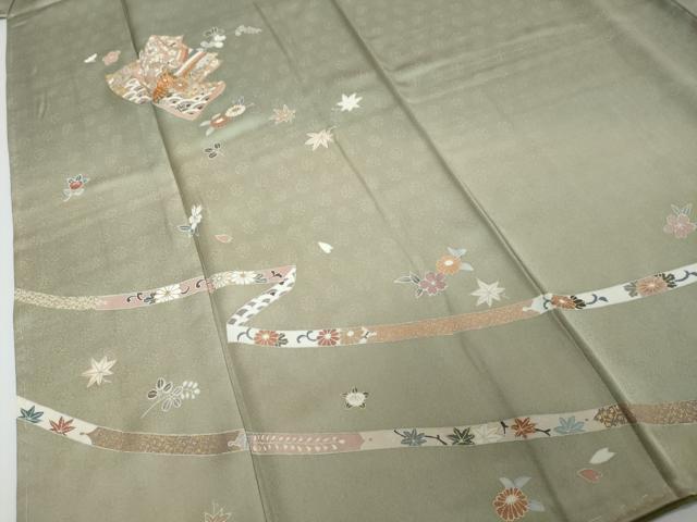 平和屋着物●訪問着 駒刺繍 誰が袖草花文 暈し染め 金彩 正絹 逸品 DABI2231ud