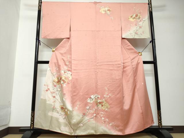 平和屋着物●十日町老舗ブランド 吉澤友禅 吾妻徳穂 訪問着 駒刺繍 地紙草花文 暈し染め 金彩 正絹 逸品 DABI2236ud