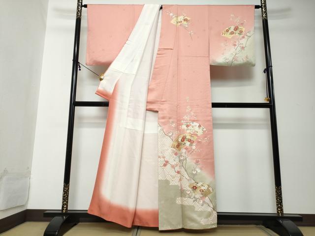 平和屋着物●十日町老舗ブランド 吉澤友禅 吾妻徳穂 訪問着 駒刺繍 地紙草花文 暈し染め 金彩 正絹 逸品 DABI2236ud