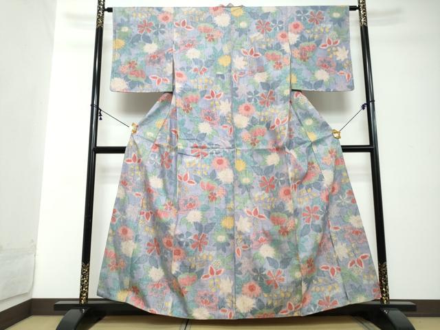 平和屋着物●本場結城紬 重要無形文化財 100亀甲 モロ入り 草花文 正絹 逸品 未使用 DABI2243ud