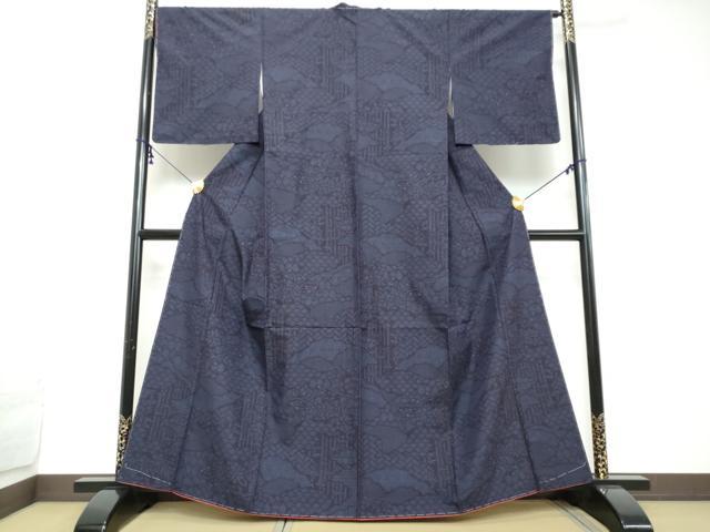 平和屋着物●結城紬 100亀甲 雲霞草花文 正絹 逸品 未使用 DABI2244ud