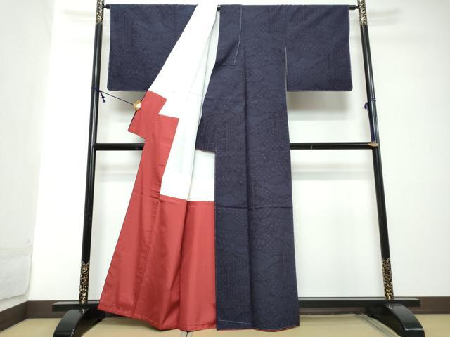 平和屋着物●結城紬 100亀甲 雲霞草花文 正絹 逸品 未使用 DABI2244ud