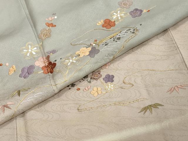 平和屋着物●訪問着 駒刺繍 流水枝梅文 暈し染め 金彩 正絹 逸品 DABI2248ud