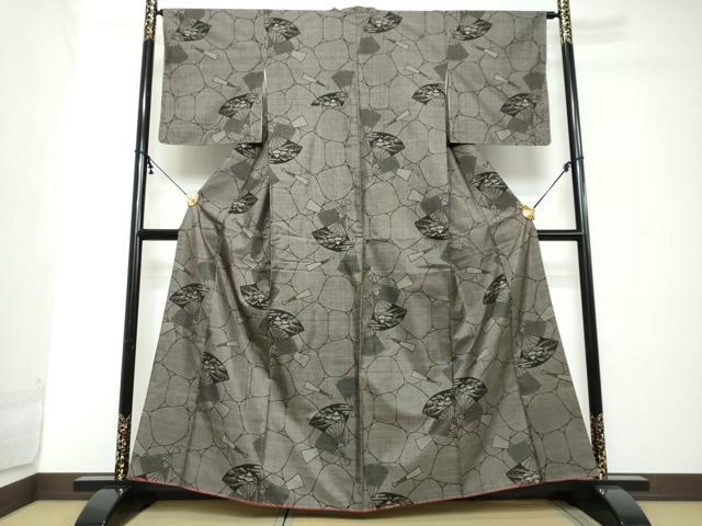 平和屋着物●本場大島紬 9マルキ 扇面風景文 正絹 逸品 未使用 DABI2254ud