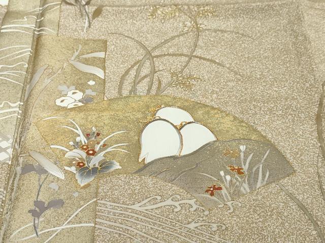 平和屋着物●訪問着 駒刺繍 流水地紙草花文 金彩 ますいわ屋扱い 正絹 逸品 DABI2256ud