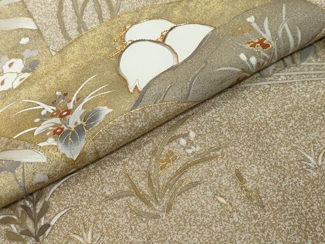 平和屋着物●訪問着 駒刺繍 流水地紙草花文 金彩 ますいわ屋扱い 正絹 逸品 DABI2256ud