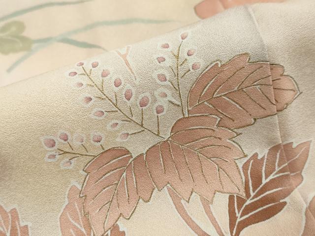 平和屋着物●訪問着 刺繍 流水草花文 暈し染め 金彩 正絹 逸品 DABI2262ud