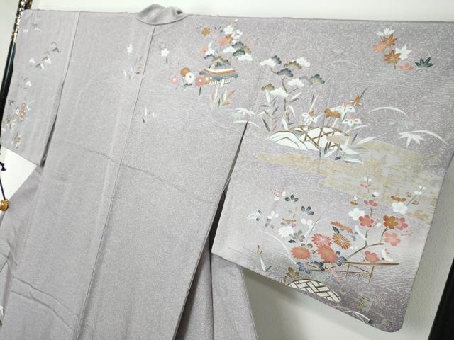 平和屋着物●訪問着 流水風景草花文 金彩 正絹 逸品 DABI2263ud