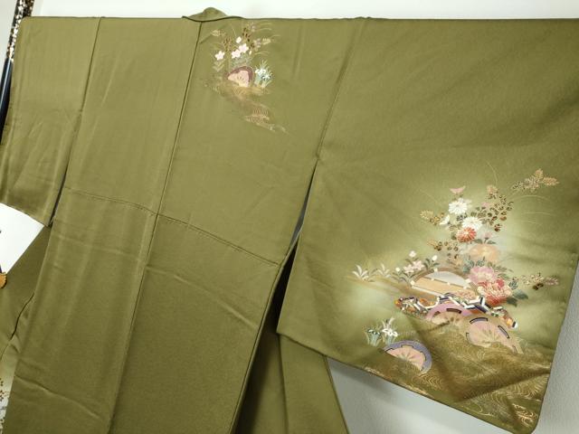 平和屋着物●訪問着 流水片輪車草花文 暈し染め 金彩 正絹 逸品 未使用 DABI2268ud