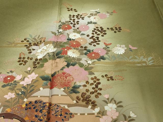 平和屋着物●訪問着 流水片輪車草花文 暈し染め 金彩 正絹 逸品 未使用 DABI2268ud