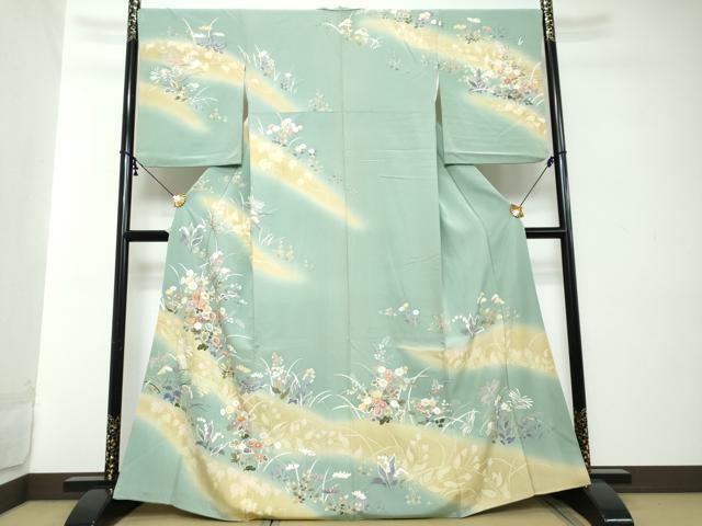 平和屋着物●訪問着 駒刺繍 草花文 暈し染め 金彩 正絹 逸品 DABI2271ud