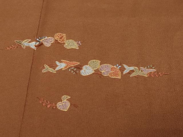 平和屋着物●訪問着 総刺繍 駒刺繍 枝葉文 鬼しぼ縮緬 正絹 逸品 DABI2276ud