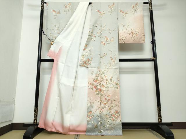 平和屋着物●訪問着 草花文 暈し染め 金彩 正絹 逸品 DABI2283ud