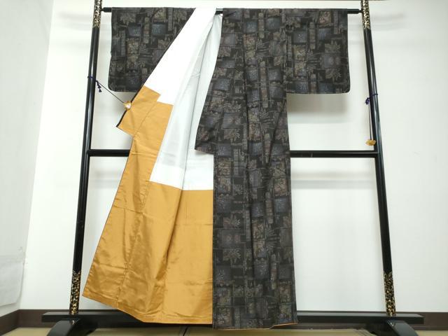 平和屋着物●本場大島紬 9マルキ 古代染色純泥染 吉祥花文 くぼた謹製 証紙付き 正絹 逸品 DABI2290ud
