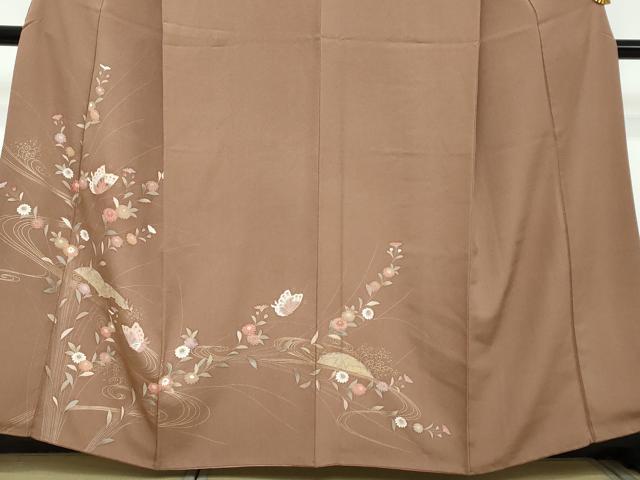 平和屋着物●訪問着 駒刺繍 流水花蝶文 金彩 正絹 逸品 DABI2296ud