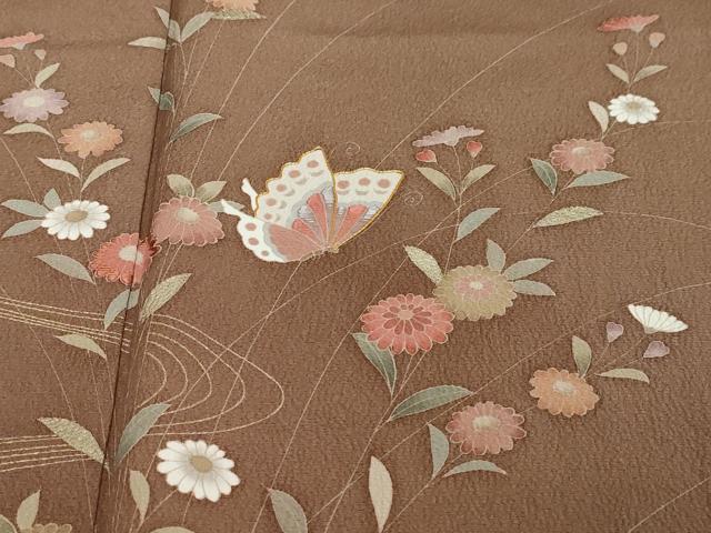 平和屋着物●訪問着 駒刺繍 流水花蝶文 金彩 正絹 逸品 DABI2296ud