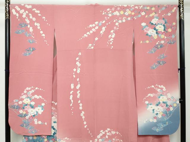 平和屋着物●豪華振袖 友禅 作家物 鴛鴦草花文 暈し染め 京都きもの友禅扱い 正絹 逸品 DABI2304ud