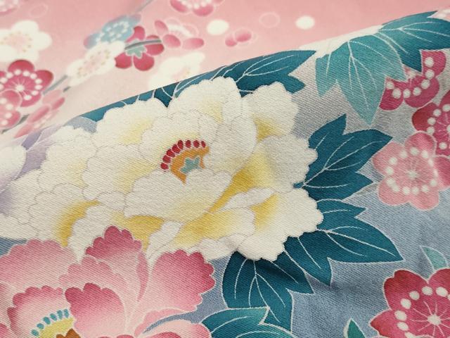 平和屋着物●豪華振袖 友禅 作家物 鴛鴦草花文 暈し染め 京都きもの友禅扱い 正絹 逸品 DABI2304ud