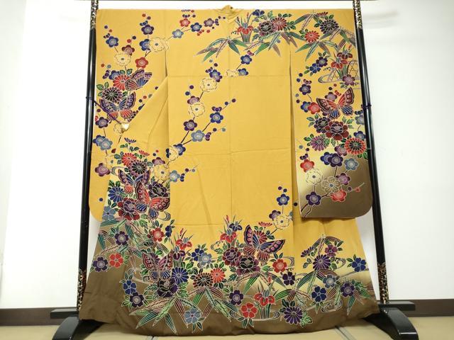平和屋着物●豪華振袖 紅型 花蝶文 暈し染め 正絹 逸品 DABI2307ud