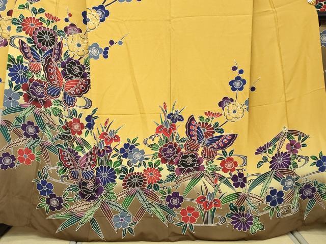 平和屋着物●豪華振袖 紅型 花蝶文 暈し染め 正絹 逸品 DABI2307ud
