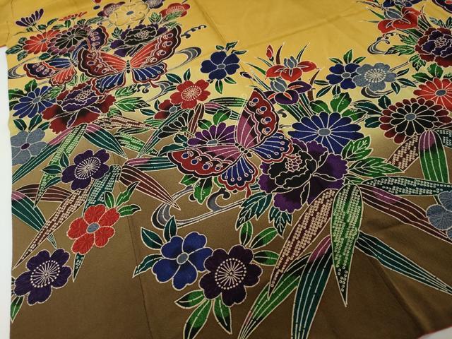 平和屋着物●豪華振袖 紅型 花蝶文 暈し染め 正絹 逸品 DABI2307ud