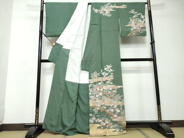 平和屋着物●訪問着 駒刺繍 渡橋風景草花文 金銀彩 正絹 逸品 DABI2311ud